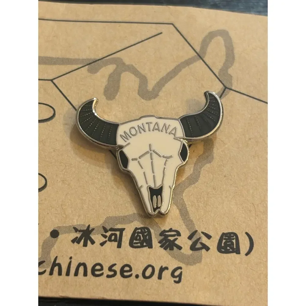 Montana-Chinese Longhorn Bull Skull Enamel Pins Set of 2